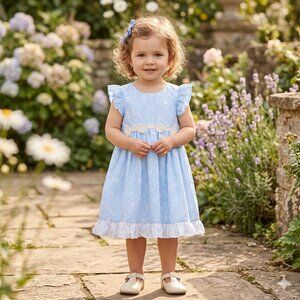 LAURA ASHLEY LONDON Toddler Girls Blue Floral Ruffle Sleeve Party Dress Size 3T